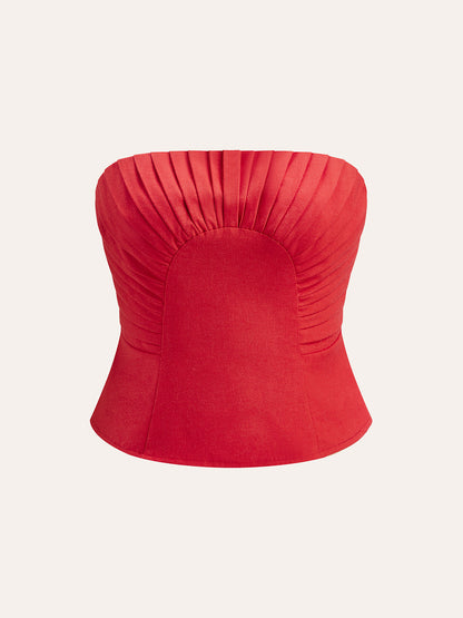 Cotton & Linen Pleated Strapless Top