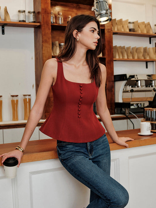 Square-Neck Zipper Tank Top