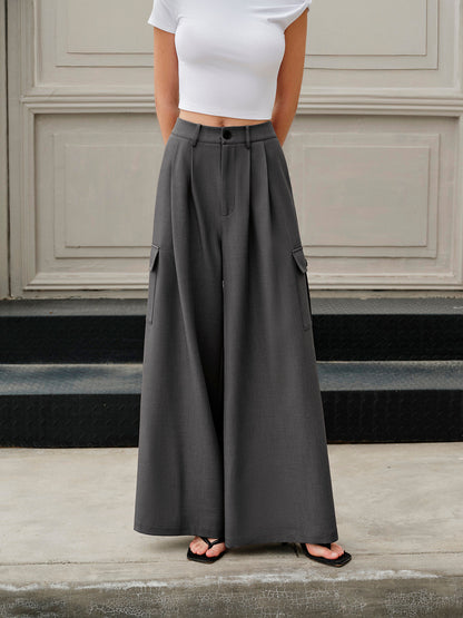 Mid-Waist Pockets Wide-Leg Pants
