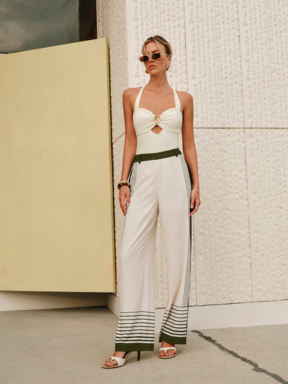 Striped Print Zipper Mid-Waist Pants