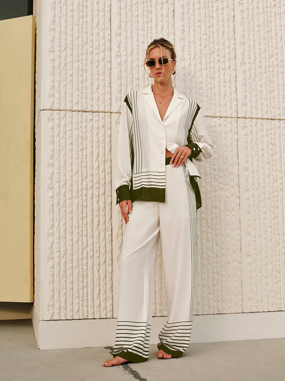 Striped Print Zipper Mid-Waist Pants