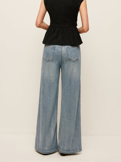 Mid-Waist Wide-Leg Denim Jeans With Pockets