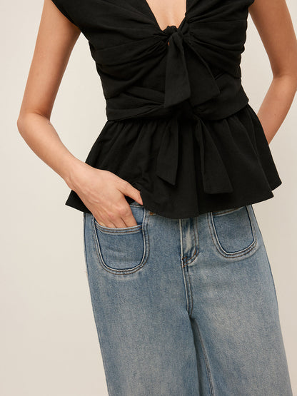 Mid-Waist Wide-Leg Denim Jeans With Pockets