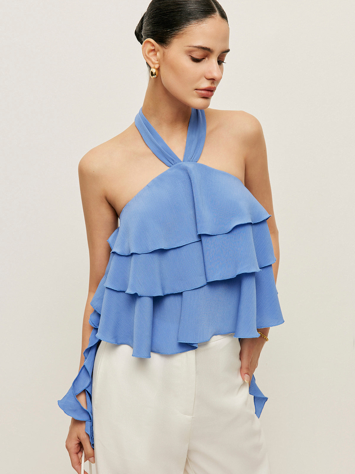 Halter Neck Ruffled Top
