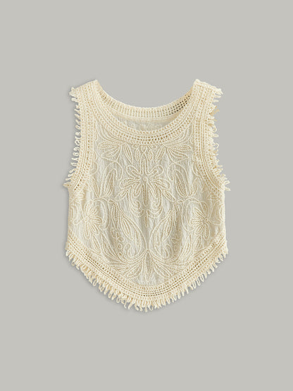 Semi-Sheer Crochet Lace Floral Detail Tank Top