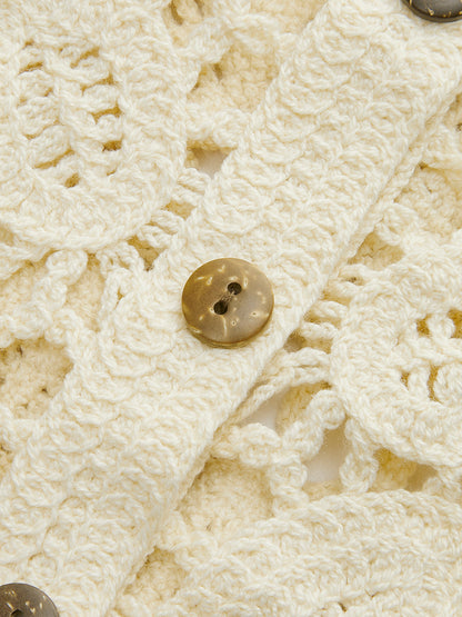 Floral Crochet Button Detail Vest