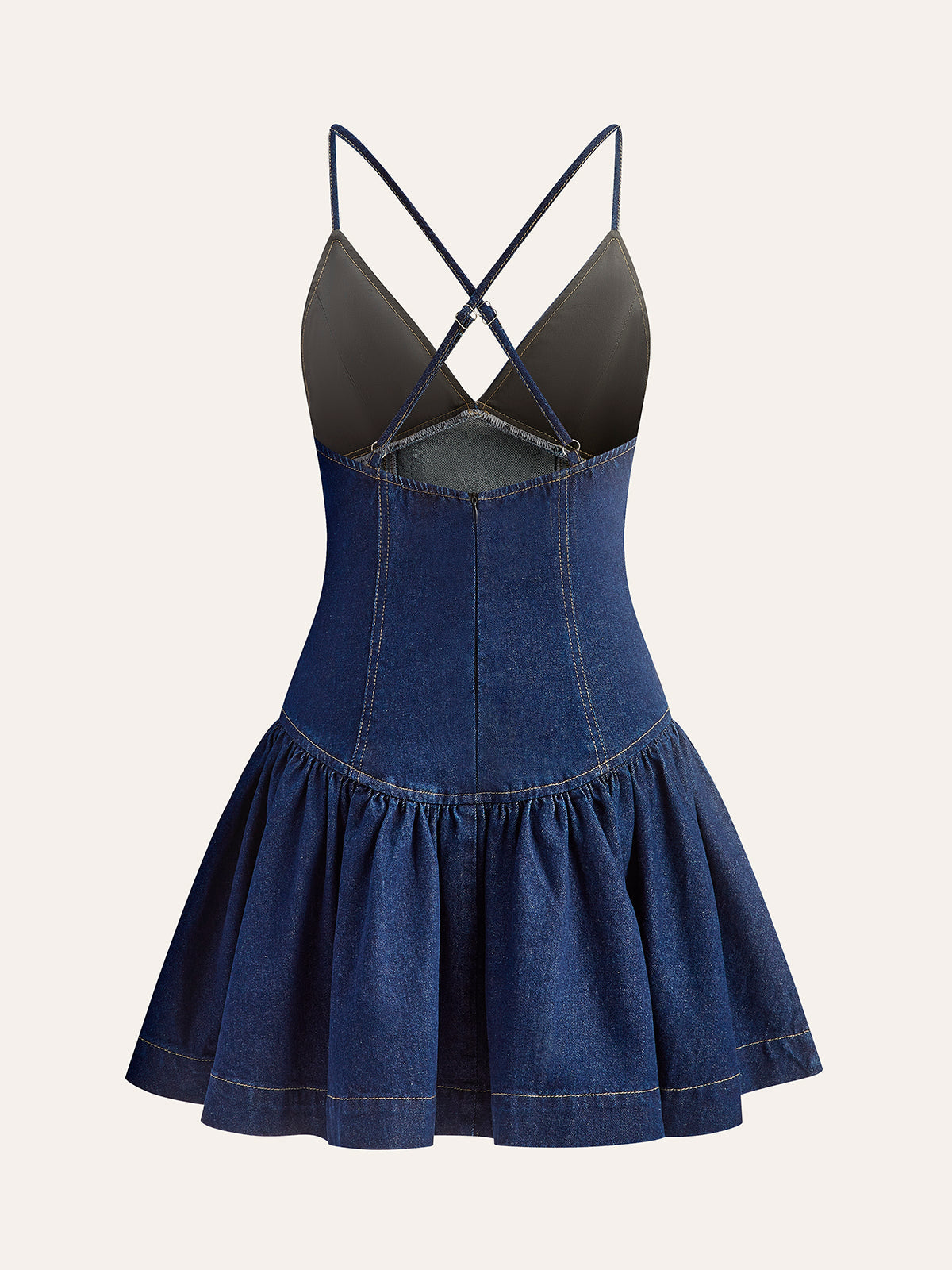 Cross-Back Denim Flared Dress