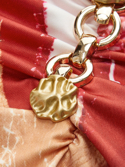 Knot-Front Printed Dress With Chain Detail