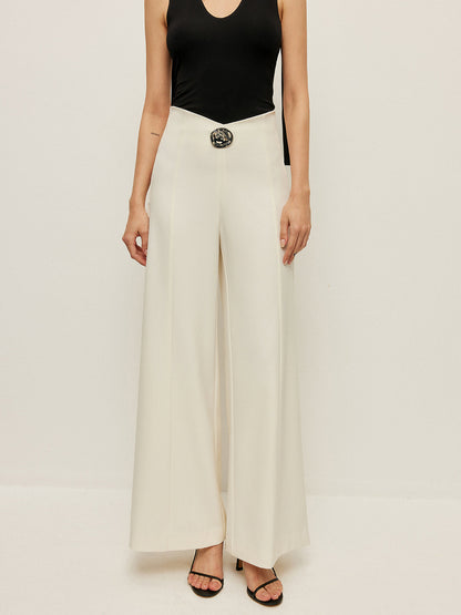 High-Waist Wide Leg Pants With Buckle Detail