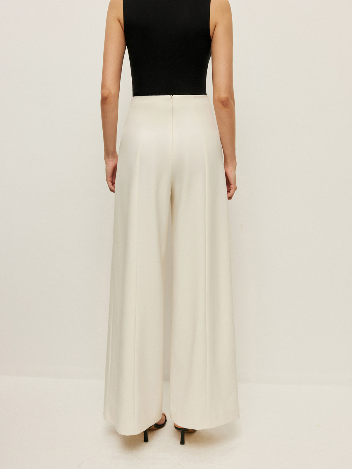 High-Waist Wide Leg Pants With Buckle Detail