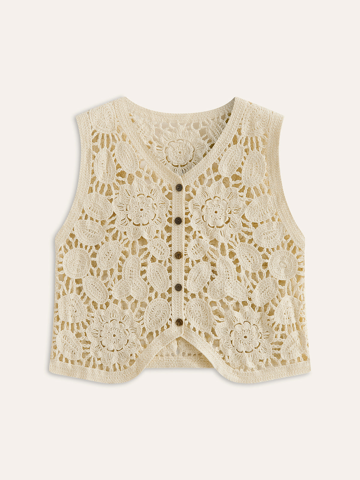 Floral Crochet Button Detail Vest