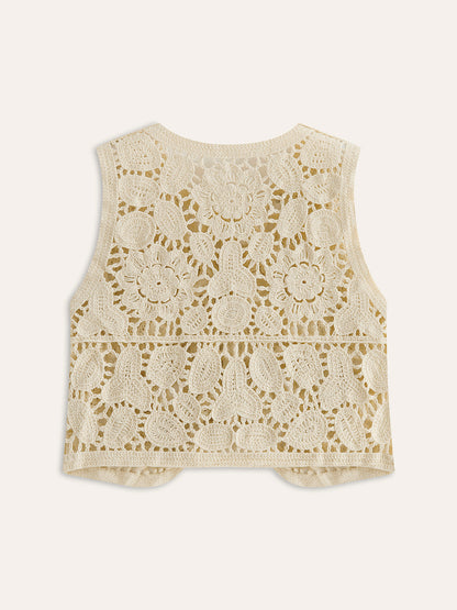 Floral Crochet Button Detail Vest