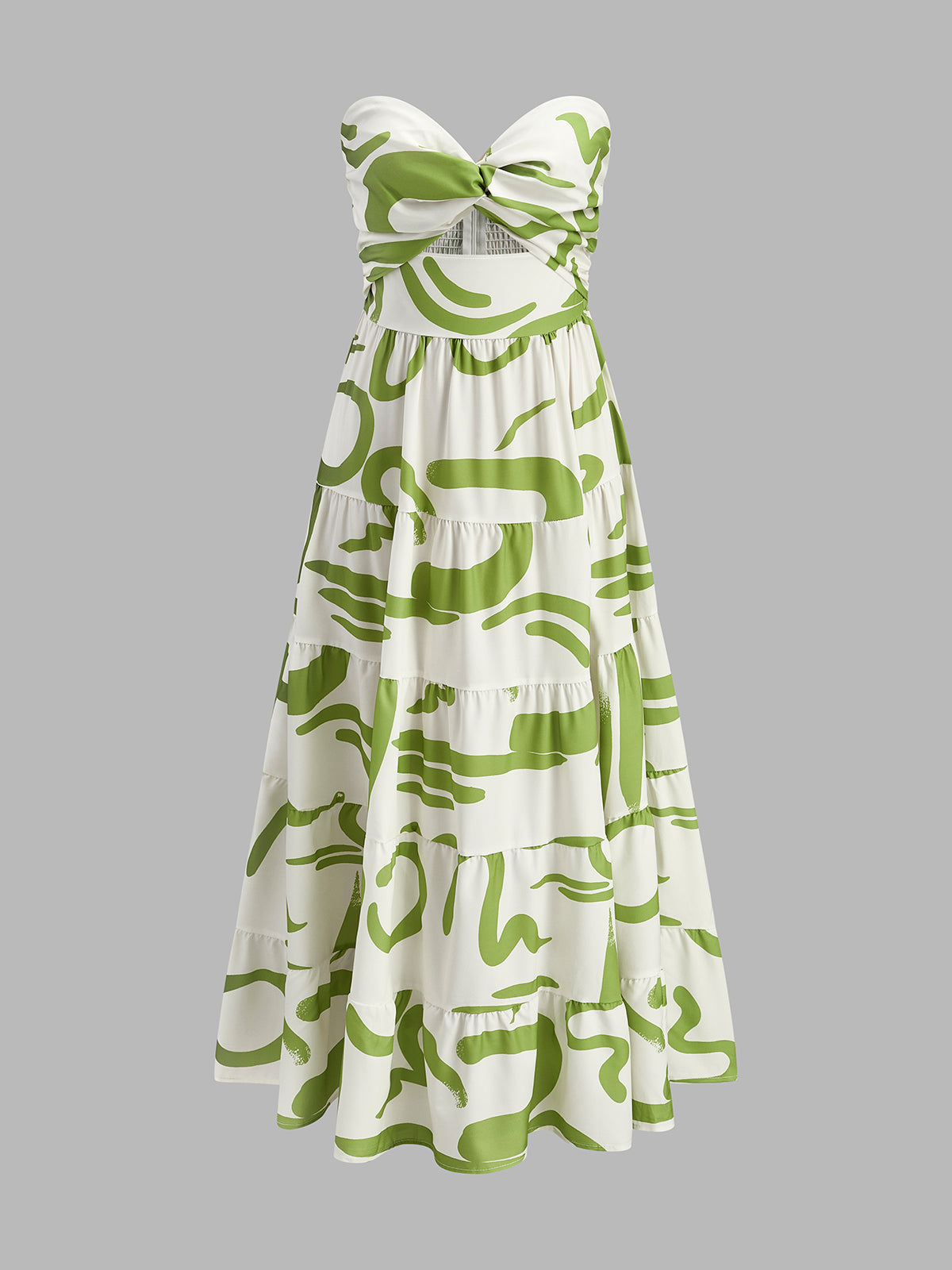 Twist Front Strapless Pleated Dress
