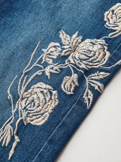 Mid-Waist Embroidered Flared Jeans