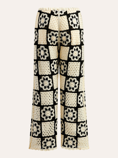 Crochet Floral Top With Pant Set