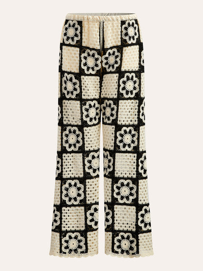 Crochet Floral Top With Pant Set