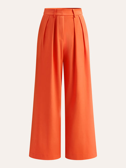 Mid-Waist Pleated Wide-Leg Pants
