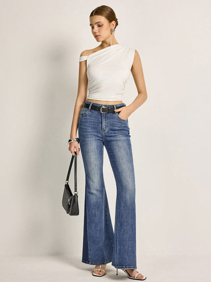 Color Block Mid-Waist Bell Jeans