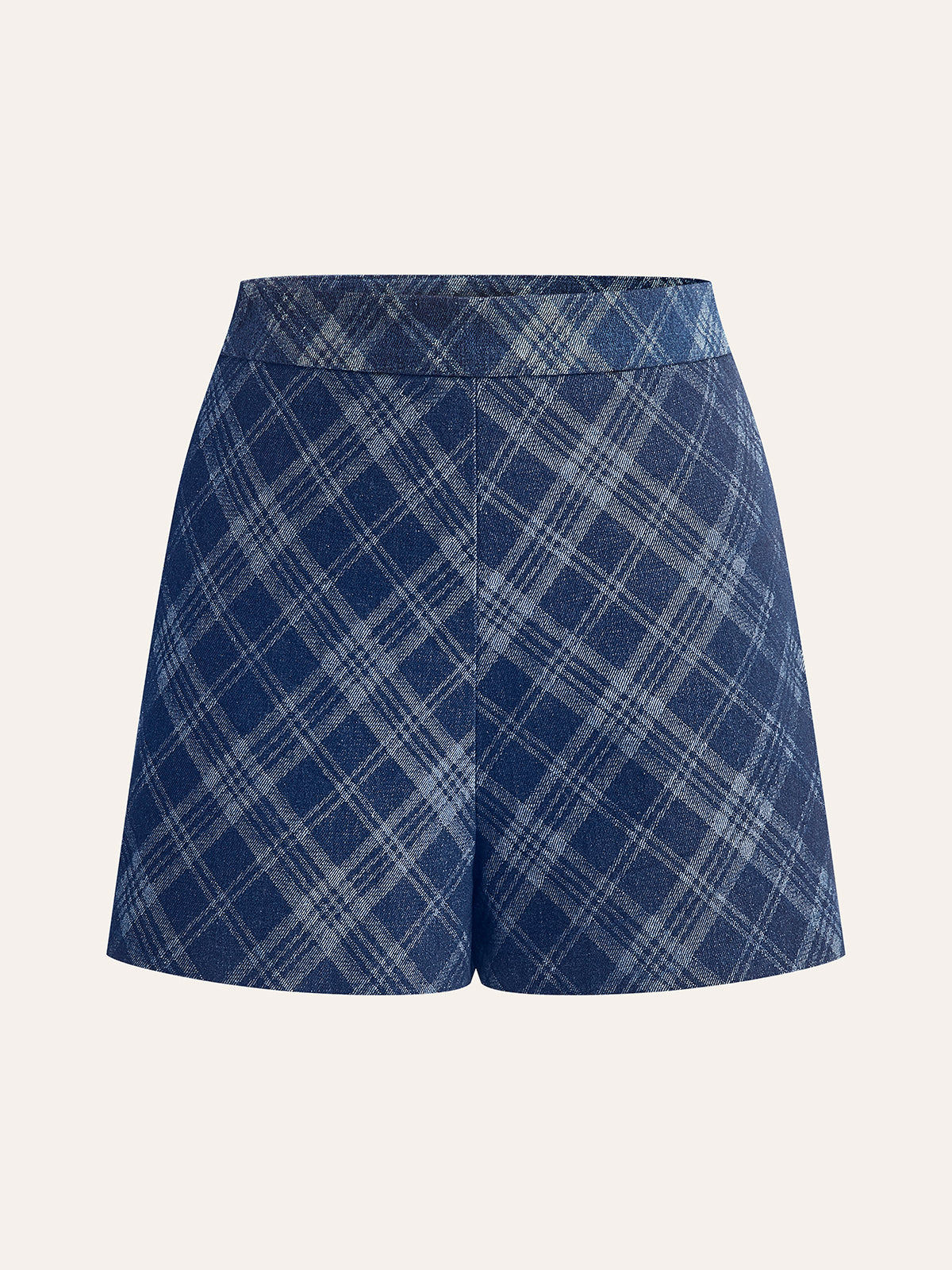 Checkered Print Mid-Waist Denim Short