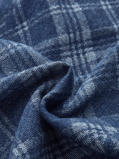 Checkered Print Mid-Waist Denim Short