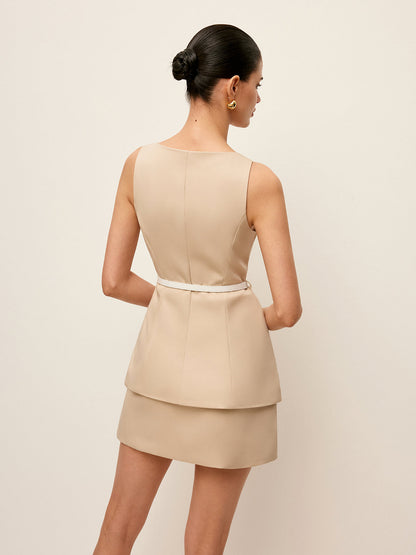 Belted Pocket-Detail Skirt Set