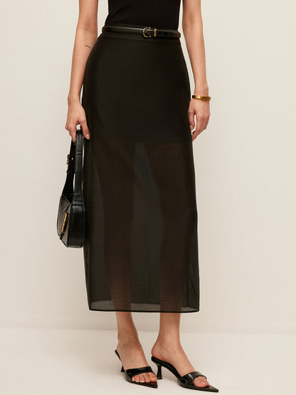 Semi-Sheer Slit-Back Skirt