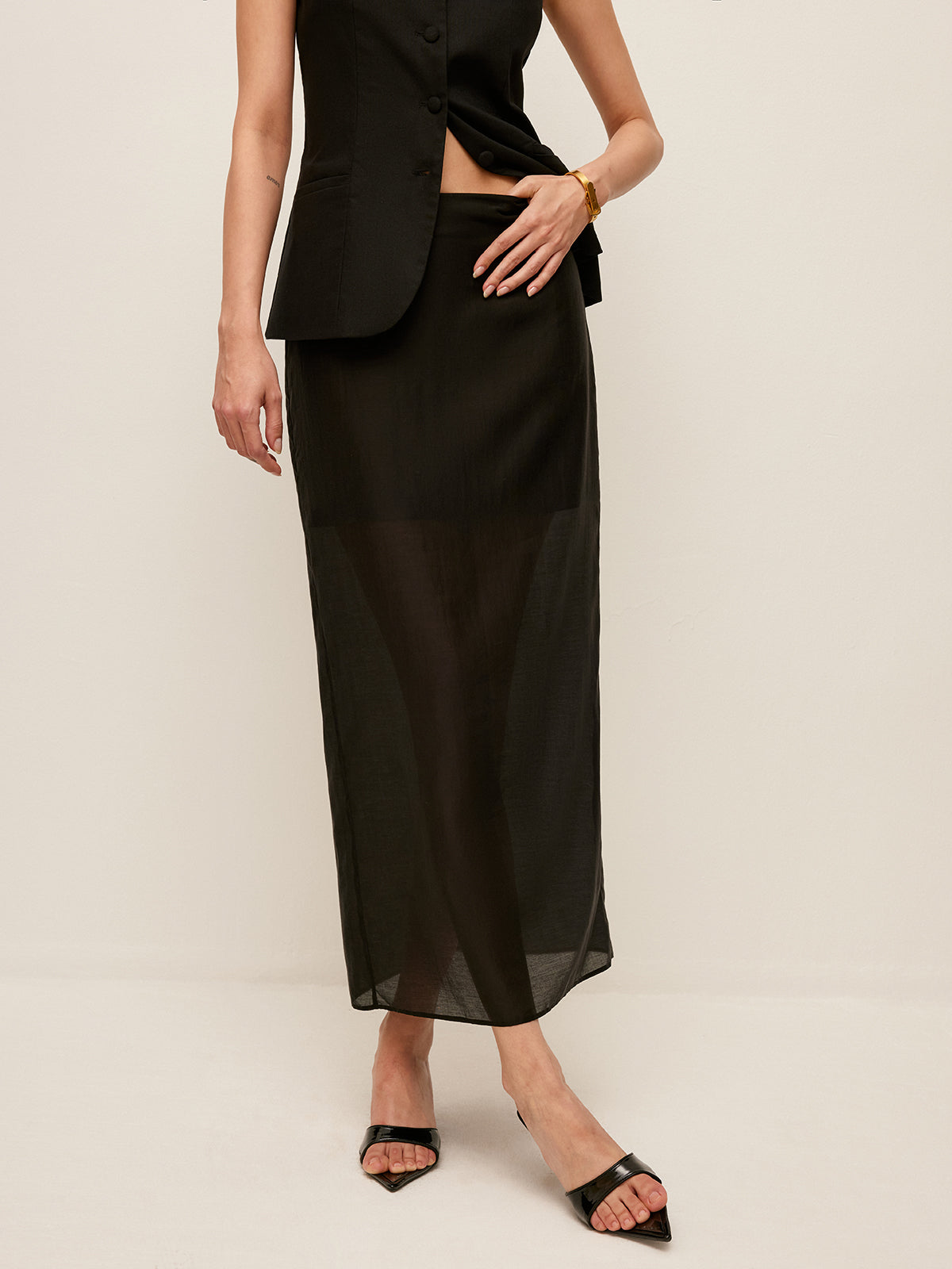 Semi-Sheer Slit-Back Skirt