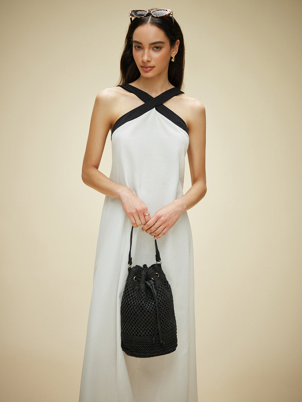 Semi-Sheer Cotton & Linen Backless Halter Dress