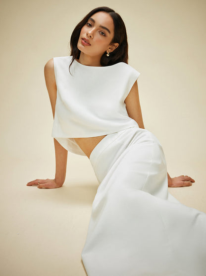 Cotton & Linen Split-Back Skirt Set