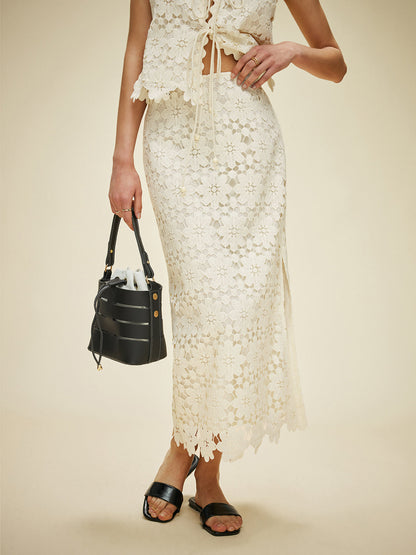 Lace Tied Front Top With Skirt Set