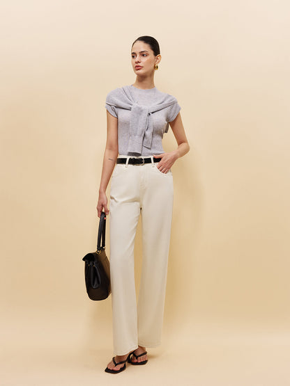 Ribbed Knit Top With Tied Shawl Detail