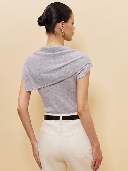 Ribbed Knit Top With Tied Shawl Detail