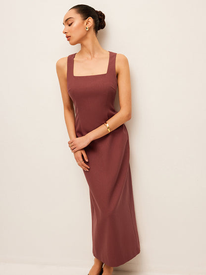 Cotton & Linen Back Slit Dress