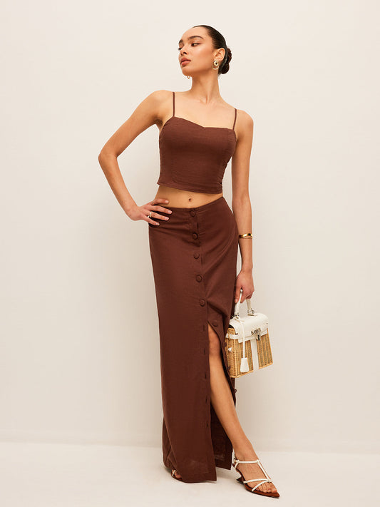 Cotton & Linen Button-Front Skirt Set