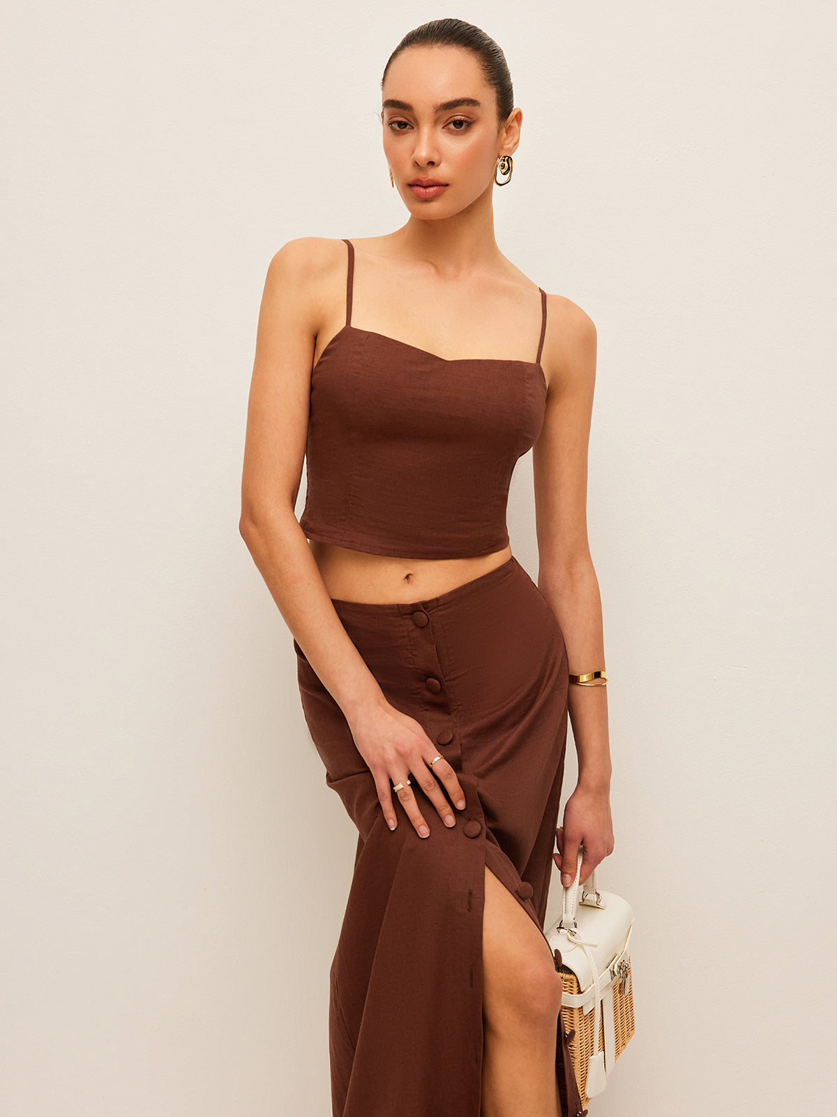 Cotton & Linen Button-Front Skirt Set