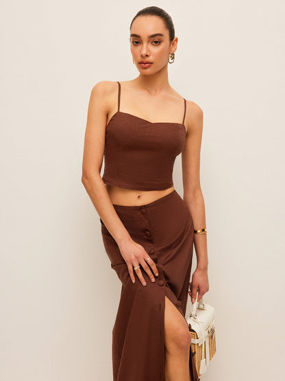 Cotton & Linen Button-Front Skirt Set