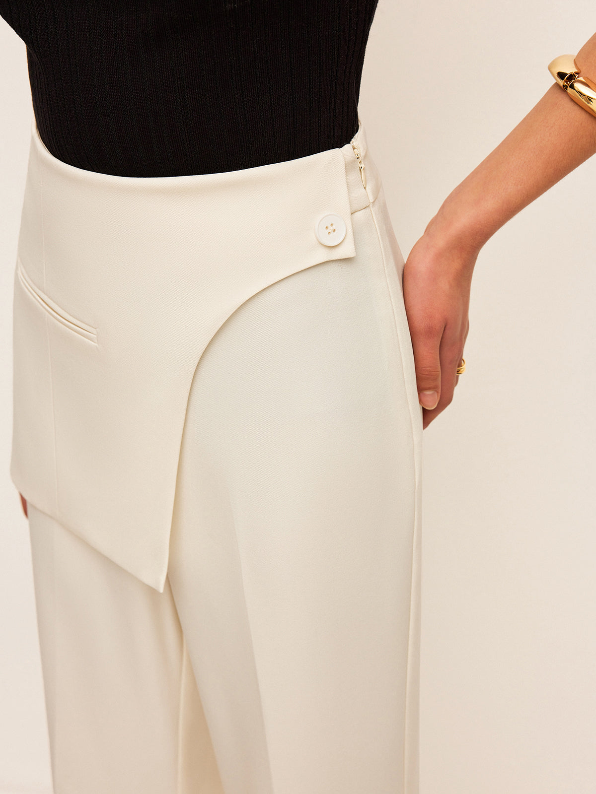 Mid-Waist Pockets Pants With Wrap Detail