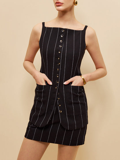 Linen & Cotton Sleeveless Buttoned Vest