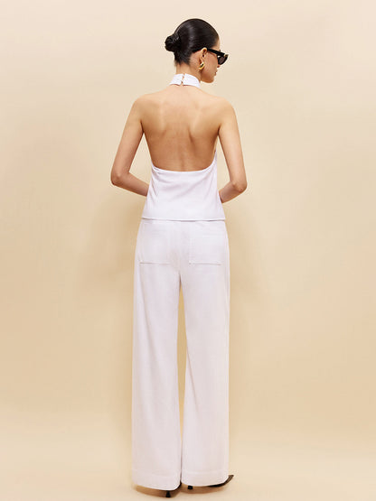 Linen & Cotton Pockets Mid-Waist Pants