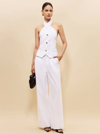 Linen & Cotton Pockets Mid-Waist Pants