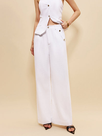Linen & Cotton Pockets Mid-Waist Pants