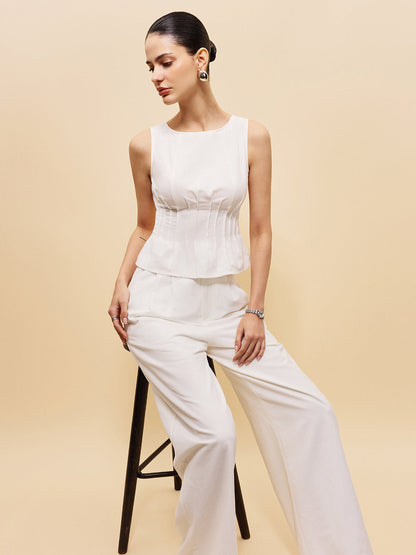 Peplum Top With Wide-Leg Pants Set