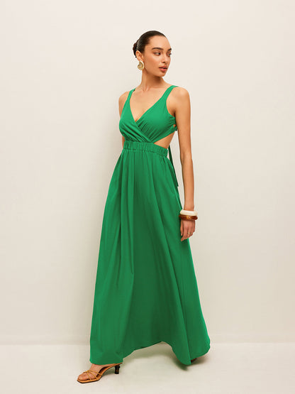 Cotton & Linen Back Tie Detail Dress