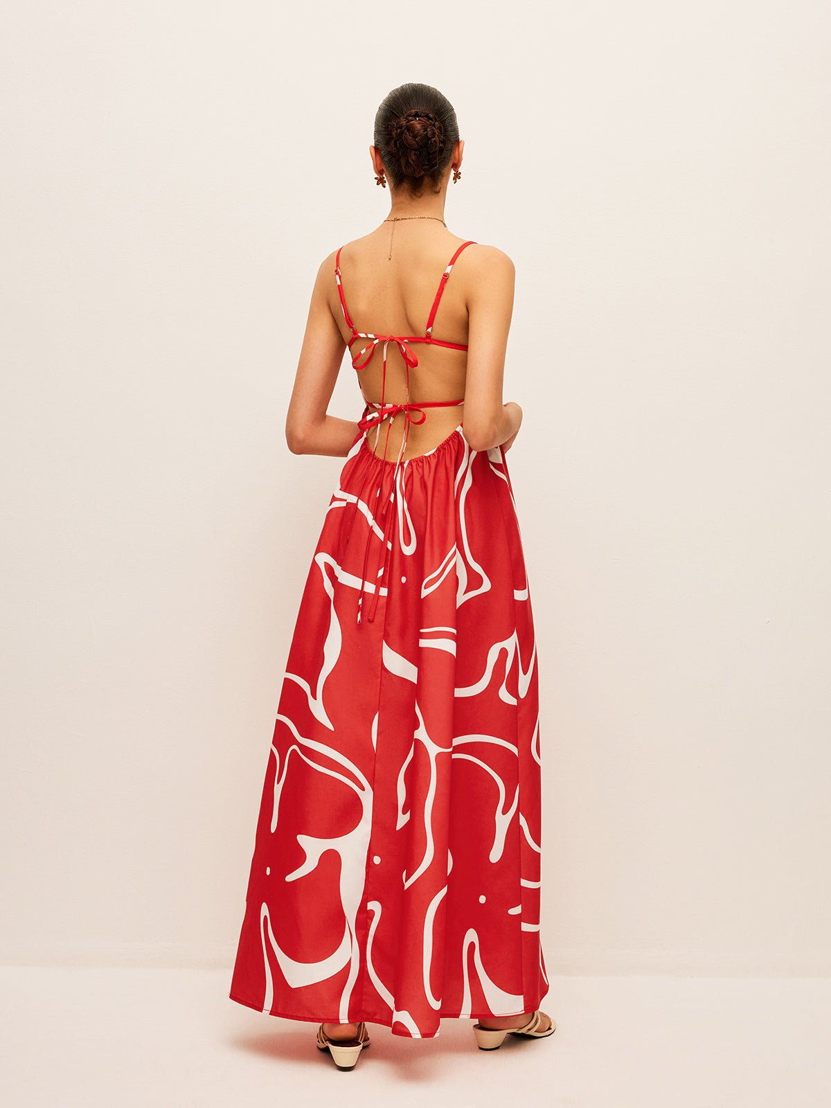 Printed Back Tie Detail Dress
