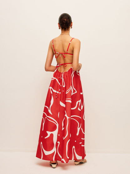 Printed Back Tie Detail Dress