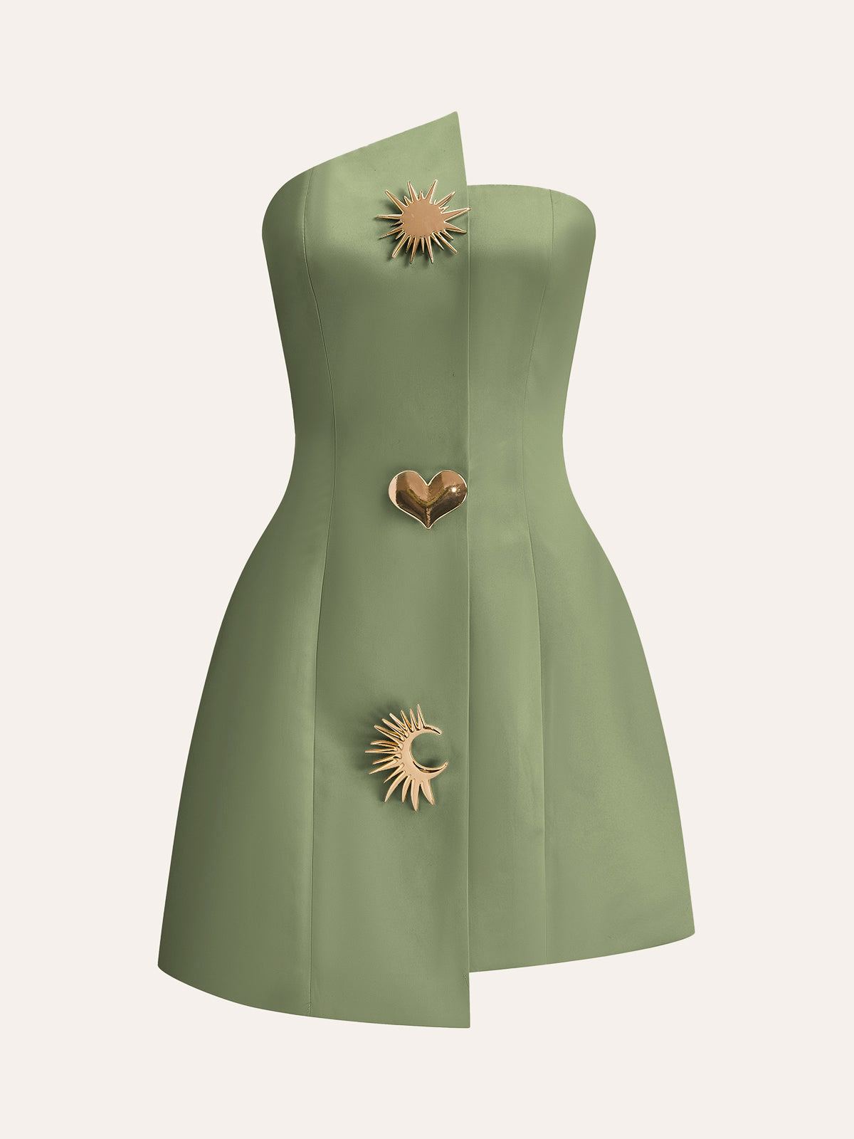 Satin Asymmetrical Buttoned Strapless Dress