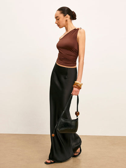 One-Shoulder Metal Detail Ruched Top