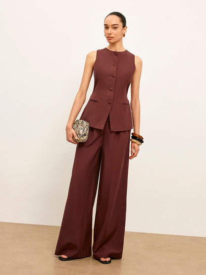 Mid-Waist Wide-Leg Pants With Pockets