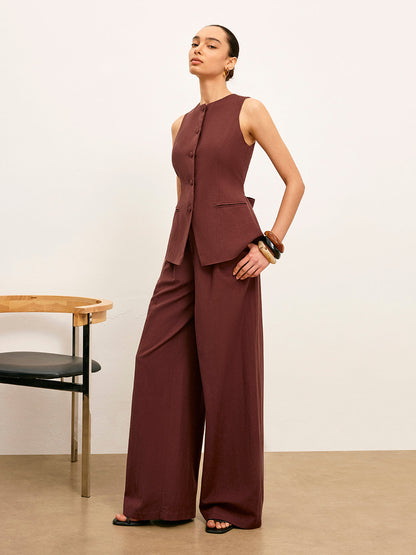 Mid-Waist Wide-Leg Pants With Pockets