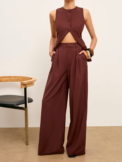 Mid-Waist Wide-Leg Pants With Pockets